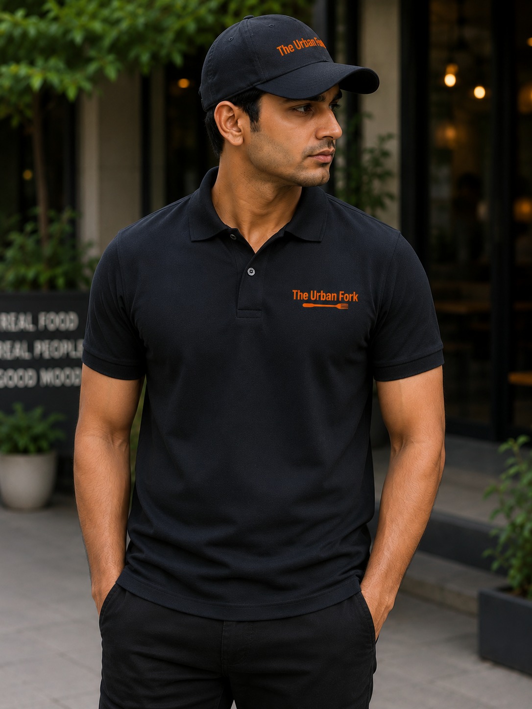 Sample branded polo and cap combo