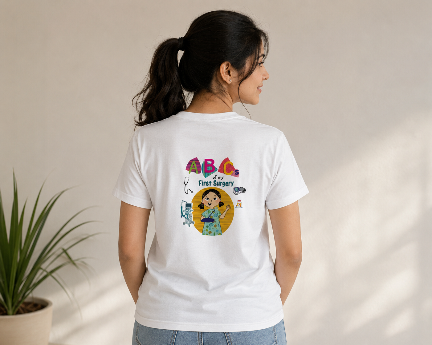 Book launch t-shirt with full-back graphic print