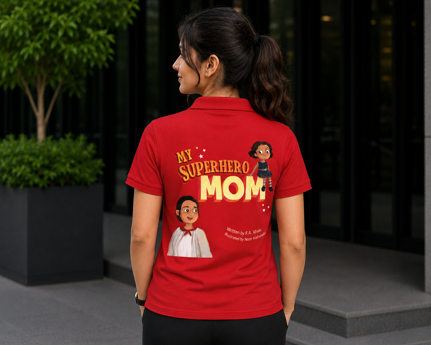 Author merchandise polo with full-back graphic print